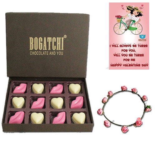 BOGATCHI Hearts and Kisses Valentine Day Chocolate Gift for Girlfriend- Boyfriend- Husband-Wife,12pcs + Free Valentines Day Cards and Tiera